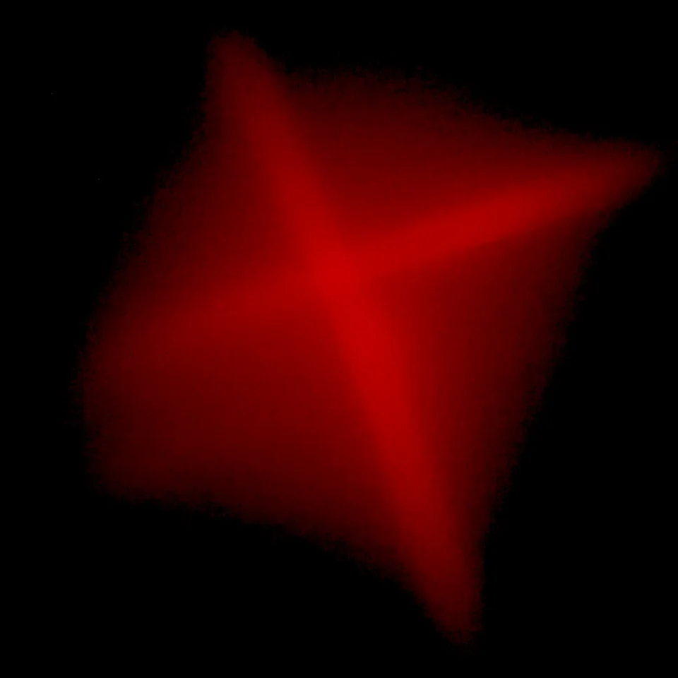 An abstract red shape glowing against a black background.